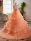 Chic / Belle Orange Perlage Volants en Cascade Robe De Bal 2025 Princesse Bustier Sans Manches Dos Nu Train De Balayage Promo Robe De Ceremonie