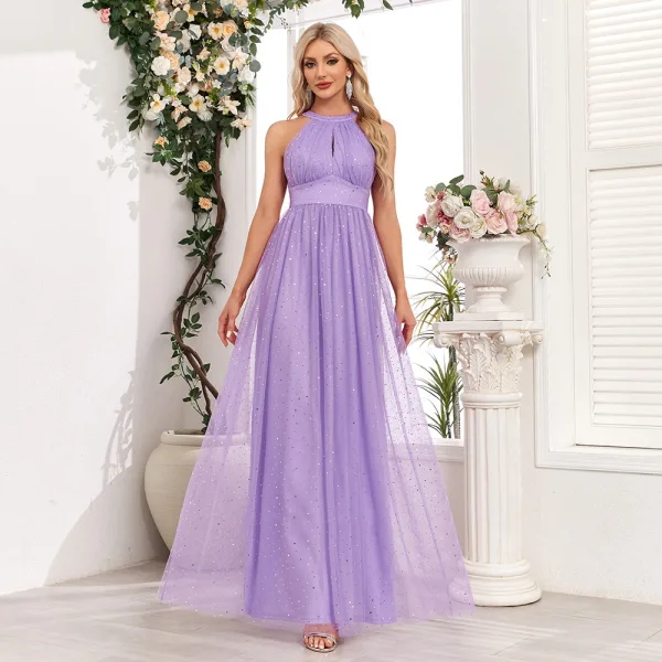 Chic Beautiful Lavender Sequins Prom Dresses 2024 A-Line Princess High Neck Sleeveless