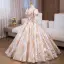 Elegant Gold Sequins Rhinestone Prom Dresses 2024 Ball Gown V-Neck Short Sleeve Backless Floor-Length / Long Prom Formal Dresses