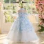Flower Fairy Sky Blue Beading Pearl Butterfly Birthday Flower Girl Dresses 2025 Ball Gown Scoop Neck Sleeveless Backless Floor-Length / Long
