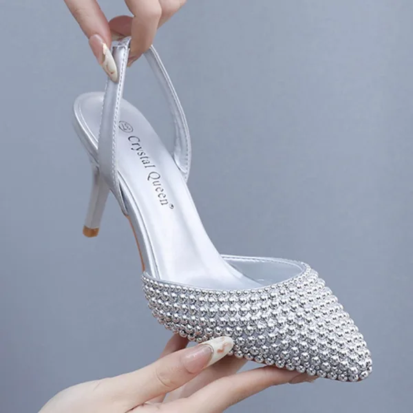 Sexy White Pearl Wedding Shoes 2024 7 cm Stiletto Heels Pointed Toe Wedding Sandals High Heels
