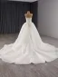 Luxury / Gorgeous White Handmade  Beading Rhinestone Pearl Sequins Wedding Dresses 2024 Ball Gown Strapless Sleeveless Backless Court Train Wedding