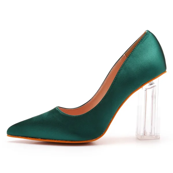 Chic / Beautiful White Transparent Crystal Prom Pumps 2023 Satin 9 cm Stiletto Heels Pointed Toe Pumps High Heels