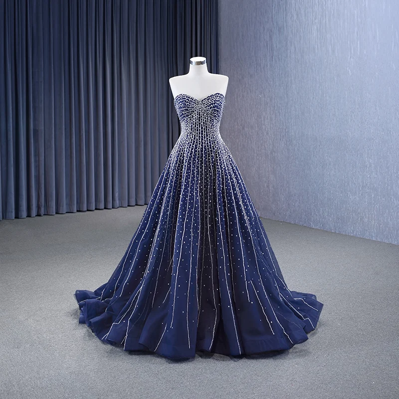 navy blue dress for baby girl A-Line Prom Dresses Open Back Dress Formal Sweep / Brush Train Sleevel