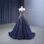 Haut de Gamme Bleu Marine Fait main Perlage Faux Diamant Robe De Bal 2023 Princesse Bustier Sans Manches Dos Nu Train De Balayage Promo Robe De Ceremonie