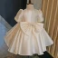 Elegant Ivory Pearl Bow Flower Girl Dresses 2023 Ball Gown Scoop Neck Short Sleeve Birthday