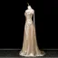 Sexy Champagner Sweep / Pinsel Zug Abendkleider 2025 Meerjungfrau Bandeau Ärmellos Rückenfreies Abend Festliche Kleider