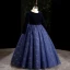 Vintage / Retro Navy Blue Suede Birthday Flower Girl Dresses 2022 Ball Gown Scoop Neck Long Sleeve Sequins Floor-Length / Long Flower Girl Dresses