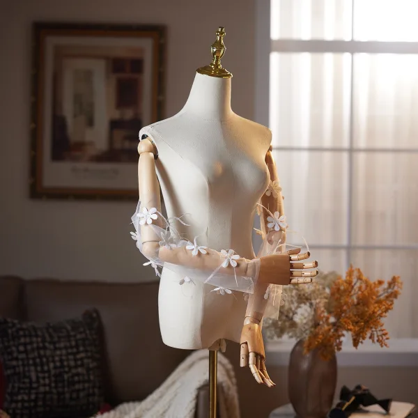 Élégant Blanche Fait main En Dentelle Fleur Mariage Gants Mariage 2026 Tulle