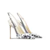 Sexy Silver Sequins Womens Sandals 2024 Leather Wedding 10 cm Stiletto Heels Pointed Toe Sandals High Heels