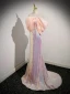 Sexy Rougissant Rose Laser Paillettes Robe De Soirée 2023 Trompette / Sirène De l'épaule Manches Courtes Dos Nu Train De Balayage Soirée Robe De Ceremonie