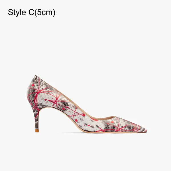 Mote Multi-Farger Lær Slangeskinn Print Aften Pumps 2023 10 cm Stiletthæler Spisse Pumps Høyhælte