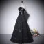 Elegant Black Pearl Bow Prom Dresses 2022 A-Line / Princess Strapless Sleeveless Backless Floor-Length / Long Prom Formal Dresses