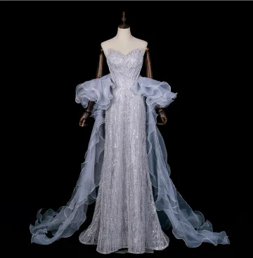 Sexy Azul Cielo Rebordear Perla Lentejuelas Vestidos De Noche 2026 Trumpet Mermaid Sweetheart Sin Mangas Sin Espalda Largos Noche Vestidos Formales