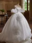 Vintage / Originale Blanche Appliques Robe De Bal 2024 Robe Boule De l'épaule Gonflée Manches Courtes Dos Nu Longue Promo Robe De Ceremonie