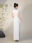 Chinese style White Lace Flower Split Front Cheongsam 2025 Trumpet / Mermaid High Neck Short Sleeve Floor-Length / Long Evening Party Cheongsam / Qipao