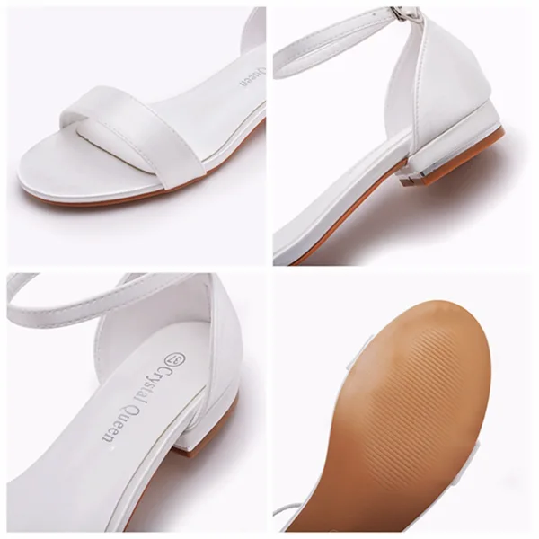 Eenvoudige Satijn Witte Platte Bruidsschoenen 2023 Enkelband Peep Toe Huwelijk Sandalen