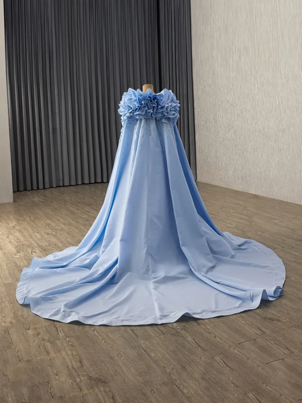 High-end Sky Blue Handmade  Beading Rhinestone Sequins Prom Dresses 2025 Ball Gown Scoop Neck Sleeveless Court Train Prom Formal Dresses