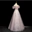 Élégant Rougissant Rose Appliques Paillettes Robe De Bal 2024 Princesse De l'épaule Manches Courtes Dos Nu Longue Promo Robe De Ceremonie