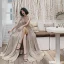 Fashion Khaki Evening Party Split Front Evening Dresses 2022 A-Line / Princess V-Neck Sleeveless Backless Floor-Length / Long Formal Dresses