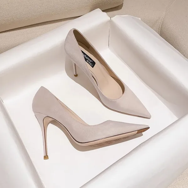 Schöne Rot Wildleder Büro OL Pumps 2024 12 cm Stilettos Spitzschuh Pumps Hochhackige
