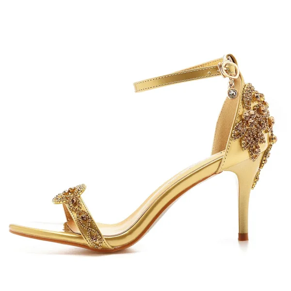 Maravilloso Multi-Colors Rhinestone Zapatos de novia 2022 7 cm Stilettos / Tacones De Aguja Correa Del Tobillo Peep Toe Boda Sandalias High Heels