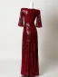 Sparkly Burgundy Rhinestone Sequins Evening Dresses 2026 Trumpet / Mermaid Scoop Neck Short Sleeve Floor-Length / Long Formal Dresses