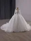 Luxury / Gorgeous White Beading Pearl Sequins Lace Flower Wedding Dresses 2025 Ball Gown High Neck Long Sleeve Backless Court Train