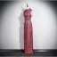 Chiński Styl Vintage Burgund Z Koronki Bal Cheongsam 2025 Syrena / Rozkloszowane Wysokiej Szyi Bez Rękawów Długie