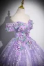 Flower Fairy Lavender Appliques Sequins Prom Dresses 2024 Ball Gown Off-The-Shoulder Short Sleeve Backless Floor-Length / Long Prom Formal Dresses