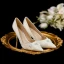 Chic / Beautiful White Satin Pearl Sequins Flower Wedding Shoes 2024 8 cm Stiletto Heels Pointed Toe Wedding Pumps High Heels