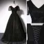 Élégant Noire Perlage Robe De Bal 2022 Princesse V-Cou Manches Courtes Dos Nu Longue Robe De Ceremonie