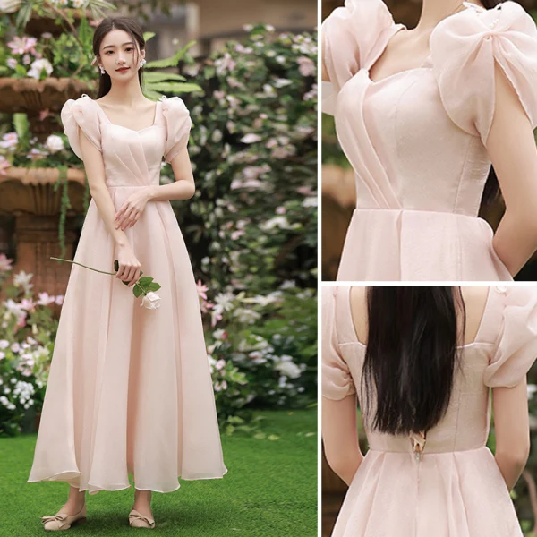 Modest / Simple Blushing Pink Bridesmaid Dresses 2022 A-Line / Princess Backless Bow Floor-Length / Long Bridesmaid Wedding Party Dresses