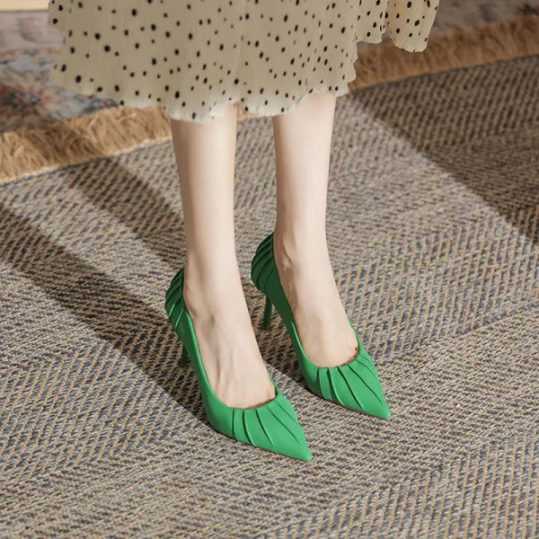 Modest / Simple Khaki Casual Leather Pumps 2022 8 cm Stiletto Heels Open / Peep Toe Pumps High Heels