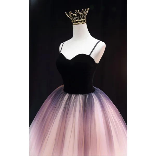 Charming Purple Gradient-Color Prom Dresses 2022 Ball Gown Spaghetti Straps Sleeveless Backless Floor-Length / Long Prom Formal Dresses