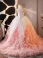 Charmant Farbverlauf Rosa Plissee Ballkleider 2025 Ballkleid Bandeau Ärmellos Rückenfreies Hof-Schleppe Festliche Kleider