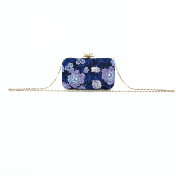 Chic / Beautiful Navy Blue Pearl Lace Flower Outdoor / Garden Clutch Bags 2023