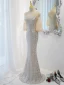 Sexy Silver Sequins Evening Dresses 2023 Trumpet / Mermaid V-Neck Short Sleeve Backless Floor-Length / Long Evening Party Formal Dresses