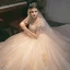 Audrey Hepburn Style Champagne Pearl Lace Flower Appliques Wedding Dresses 2022 Ball Gown Square Neckline Short Sleeve Backless Royal Train Wedding
