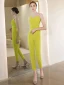 Chic / Beautiful Lime Green Evening Dresses Jumpsuit 2022 Crossed Straps A-Line / Princess Sleeveless Strapless Backless Sweep Train Evening Party