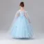 Chic / Beautiful Sky Blue Appliques Birthday Flower Girl Dresses 2025 Ball Gown Scoop Neck Short Sleeve Floor-Length / Long