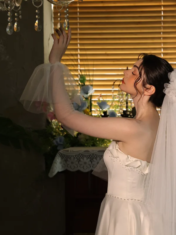 Chic / Beautiful White Lace Flower Wedding Bridal Gloves 2026 Tulle