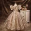 Sparkly Champagne Beading Sequins Prom Flower Girl Dresses 2022 Ball Gown Scoop Neck Puffy Short Sleeve Backless Floor-Length / Long Flower Girl Dresses