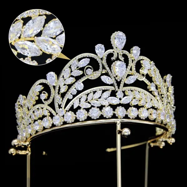 Glitter Goud Rhinestone Zirkonium Bruids Haaraccessoires 2024 Legering Huwelijk Accessoires
