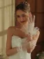 Fashion White Pearl Ruffle Wedding Bridal Gloves 2025 Tulle