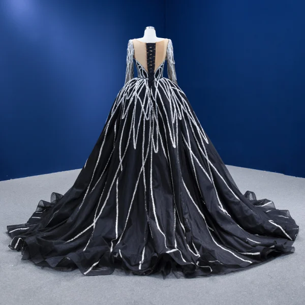 High-end Black Handmade  Beading Sequins Evening Dresses 2022 Trumpet / Mermaid V-Neck Long Sleeve Floor-Length / Long Evening Party Formal Dresses