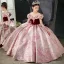 Bling Bling Burgundy Sequins Birthday Flower Girl Dresses 2023 Ball Gown Scoop Neck Ruffle Short Sleeve Floor-Length / Long Flower Girl Dresses