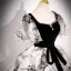 Elegant Black Printing Prom Dresses 2023 Ball Gown Square Neckline Puffy Short Sleeve Backless Bow Sash Floor-Length / Long Prom Formal Dresses