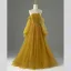 Vintage / Retro Yellow Beading Sequins Prom Dresses 2026 A-Line / Princess Off-The-Shoulder Long Sleeve Backless Floor-Length / Long Formal Dresses
