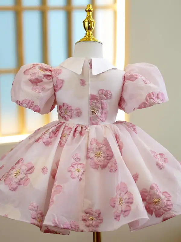 Lovely Blushing Pink Flower Short Birthday Flower Girl Dresses 2022 Ball Gown Scoop Neck Puffy Short Sleeve Beading Flower Girl Dresses